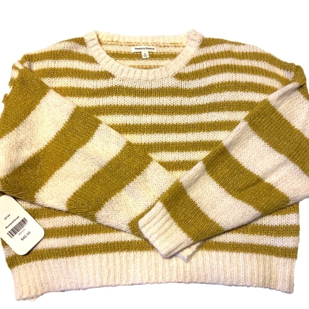 Newbury Kustom Long Sleeve Striped Knit Sweater; Mustard/White; Small; NWT
